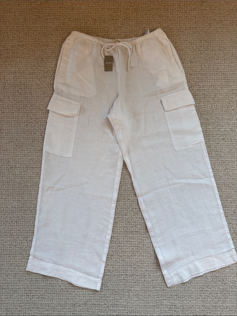 Haven Well Within White Linen Drawstring Cargo Pants - NWT Size M